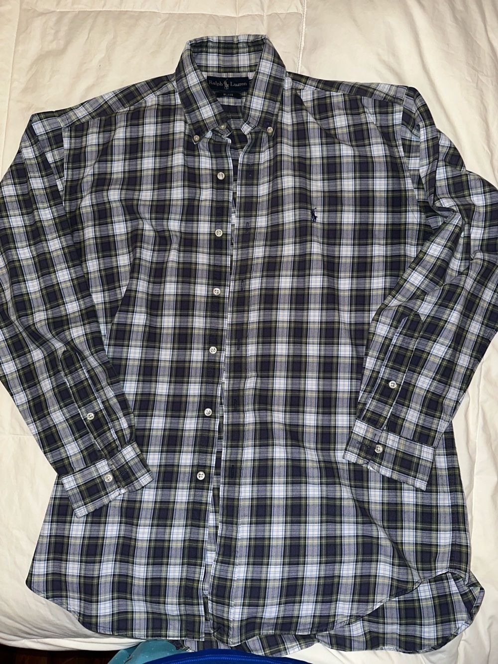 Ralph Lauren Men’s Navy and Light Blue Plaid Button-Down Shirt
